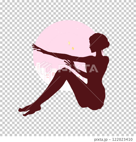 腕を気にかける女性　影絵　窓 122023410
