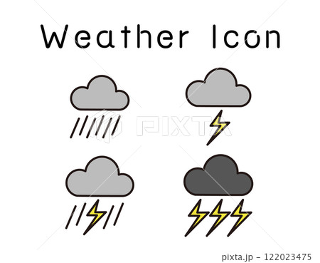 天気　曇り　雨　雷　雷雨　アイコン 122023475