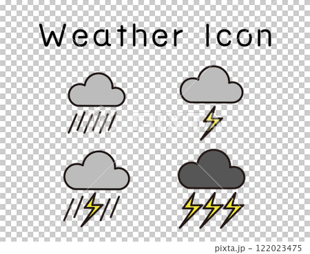 天気　曇り　雨　雷　雷雨　アイコン 122023475