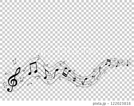 Waving melody lines and musical note particles background 122023818