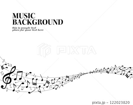 ウェーブするメロディーラインと音符粒子の背景 122023820