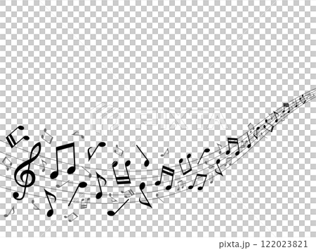 ウェーブするメロディーラインと音符粒子の背景 122023821