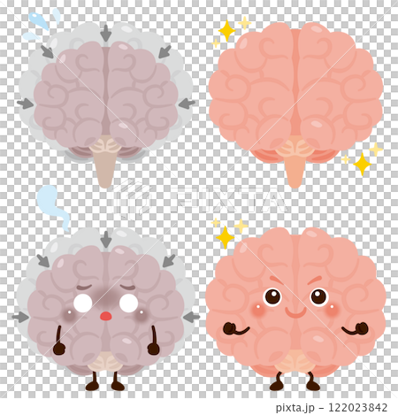 A shrinking brain character and a healthy brain character 122023842