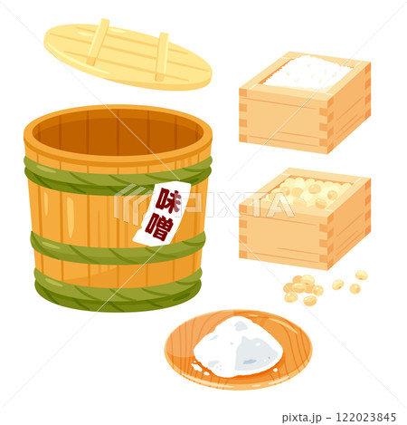 味噌樽と味噌の材料 味噌樽と味噌の材料 122023845
