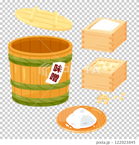味噌樽と味噌の材料 味噌樽と味噌の材料 122023845