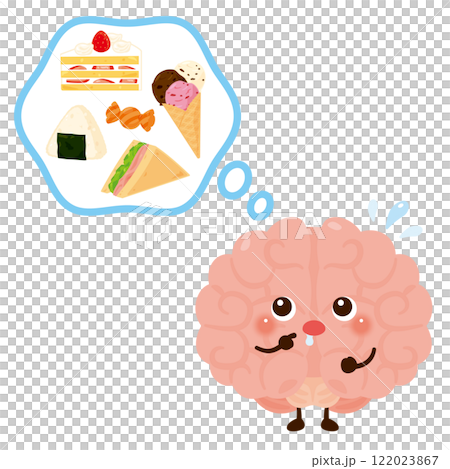 Character illustration of a brain craving carbohydrates Character illustration of a brain craving carbohydrates 122023867