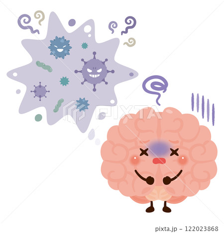 ウイルスに感染した脳のキャラクターイラスト ウイルスに感染した脳のキャラクターイラスト 122023868