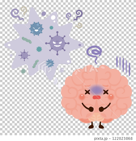 ウイルスに感染した脳のキャラクターイラスト ウイルスに感染した脳のキャラクターイラスト 122023868