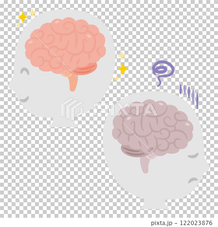 Healthy brain and unhealthy brain: Simple profile illustration of a person Healthy brain and unhealthy brain: Simple profile illustration of a person 122023876