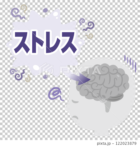 ストレスを受けて元気がなくなる脳とシンプルな人物の横顔イラスト 122023879