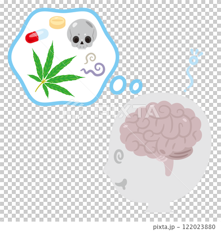 薬物中毒になる脳とシンプルな人物の横顔イラスト 122023880