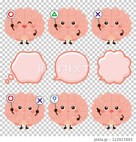 ○×△の札を持った脳のキャラクター 122023883