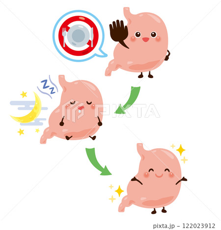 断食をしてデトックスする胃のキャラクター 122023912