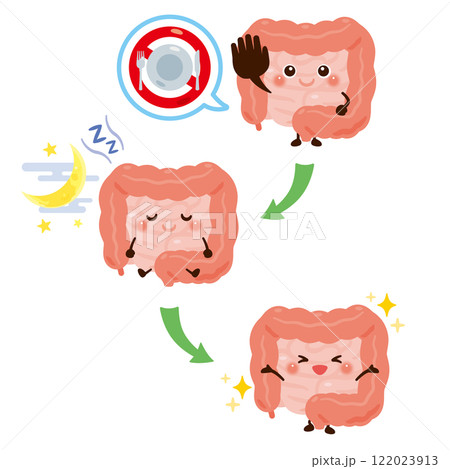 断食をしてデトックスする腸のキャラクター 122023913