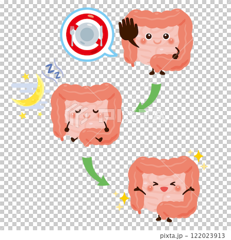 断食をしてデトックスする腸のキャラクター 122023913