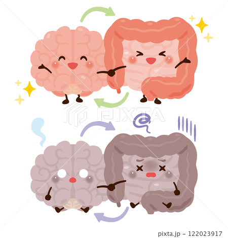 お互いに影響しあう腸と脳のキャラクター お互いに影響しあう腸と脳のキャラクター 122023917