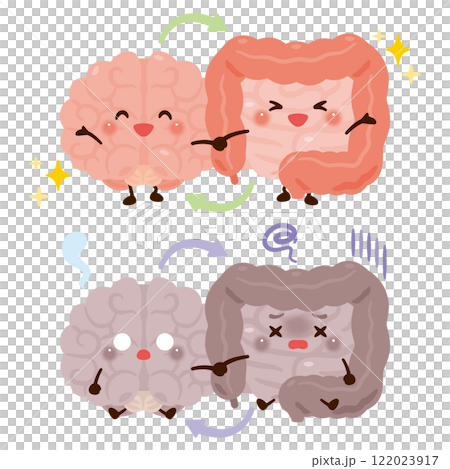 お互いに影響しあう腸と脳のキャラクター お互いに影響しあう腸と脳のキャラクター 122023917