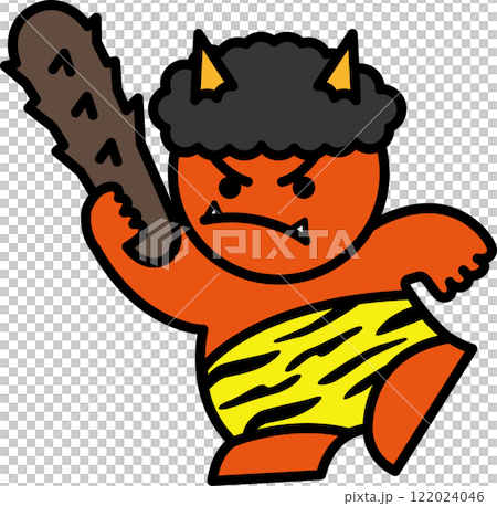 棍棒を振り回す赤鬼のイラスト素材 [122024046] - PIXTA
