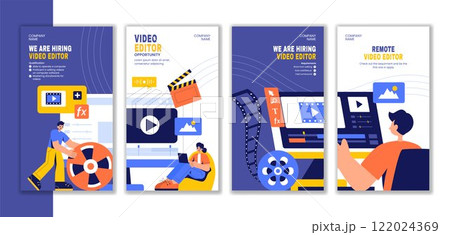 Flat Cartoon Vector Illustration of Video Editing Software with Hand-Drawn Templates for Social Media Stories 122024369