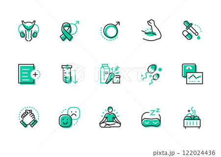 Male health care and medicine - set of line design style icons Male health care and medicine - set of line design style icons 122024436