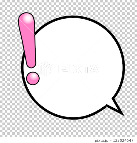 A circular speech bubble with a shiny pink exclamation mark on the right A circular speech bubble with a shiny pink exclamation mark on the right 122024547