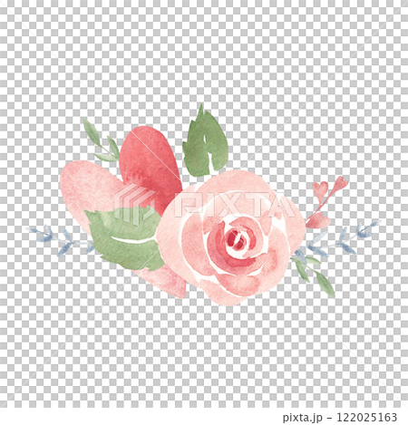 Valentine's day or Wedding floral Composition from Heart, Pink Rose and Branches in pastel colors. Ala Prima Simple painting isolated on a white background. Love and Romantic illustration for cards Valentine's day or Wedding floral Composition from Heart, Pink Rose and Branches in pastel colors. Ala Prima Simple painting isolated on a white background. Love and Romantic illustration for cards 122025163
