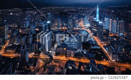 夜景都市 - 高層ビルが輝く夜の街並み　AI生成 122025387