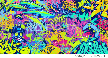 Cool Trendy Abstract Hip Hop Urban Street Art Graffiti Style Vector Illustration Background Banner 122025391