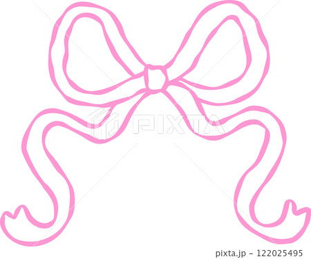 Retro Wavy Ribbon Bow Outline Hand Drawn 122025495