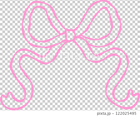 Retro Wavy Ribbon Bow Outline Hand Drawn 122025495