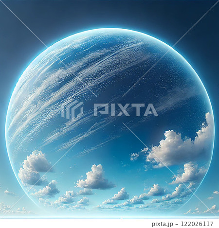 幻想的な青空と球体の地球風アート 122026117