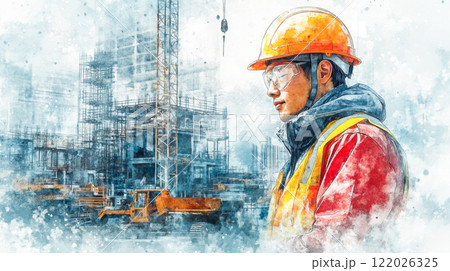 工事現場で働く人々 122026325