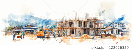 工事現場で働く人々 122026329