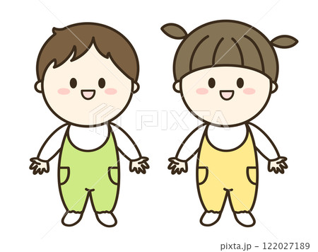 ロンパースの男の子と女の子のシンプルイラスト 122027189