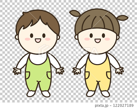 ロンパースの男の子と女の子のシンプルイラスト 122027189
