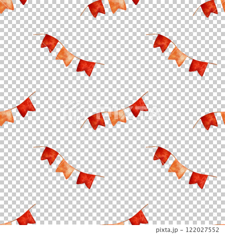 Hand drawn watercolor seamless pattern with festive red and orange flags. Vibrant warm tones, cheerful and decorative look. Ideal for gift wrap, party decorations, wallpaper, textiles, and cards Hand drawn watercolor seamless pattern with festive red and orange flags. Vibrant warm tones, cheerful and decorative look. Ideal for gift wrap, party decorations, wallpaper, textiles, and cards 122027552