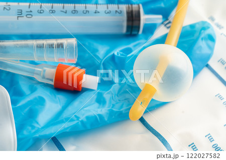 Foley urinary catheter with urine bag for disability or patient in hospital. Foley urinary catheter with urine bag for disability or patient in hospital. 122027582