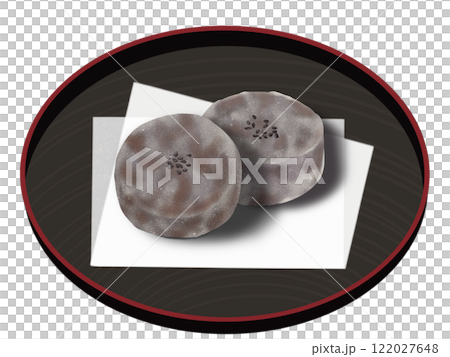 お皿にのった丸いきんつば お皿にのった丸いきんつば 122027648