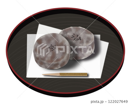お皿にのった丸いきんつば お皿にのった丸いきんつば 122027649