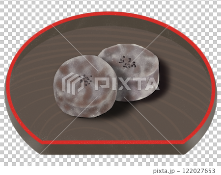 お皿にのった丸いきんつば 122027653