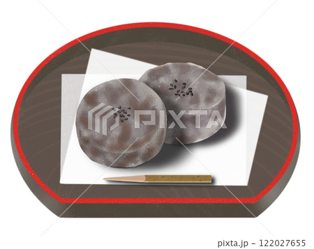 お皿にのった丸いきんつば 122027655