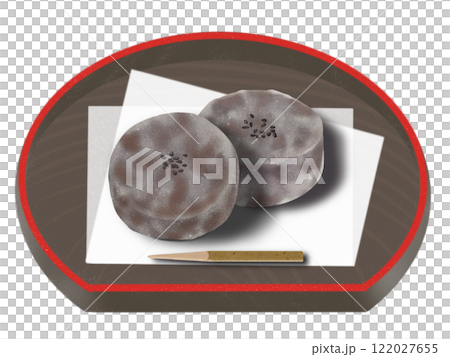 お皿にのった丸いきんつば 122027655