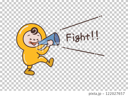 一個拿著擴音器並歡呼“戰鬥”的人物的插圖 一個拿著擴音器並歡呼“戰鬥”的人物的插圖 122027657