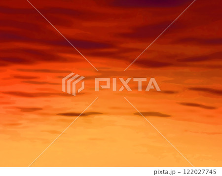 真っ赤に朝焼け、夕焼けする空風暖色郷愁イメージ（イラスト調レタッチ＆色彩加工イメージ） 122027745