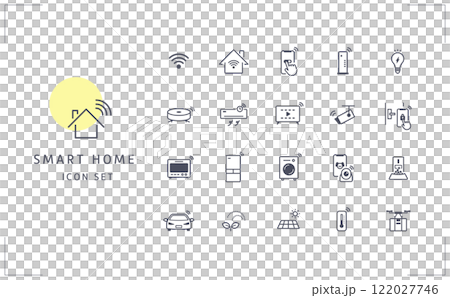 Smart home vector icon set (IoT-enabled smart appliances, smart security, etc.) 122027746