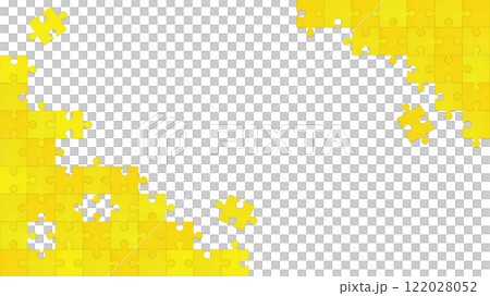 A yellow and orange puzzle frame with chipped corners 122028052