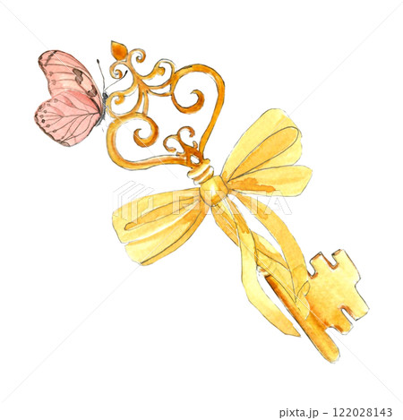 A golden key with a butterfly design, capturing the essence of enchantment and wonder 122028143