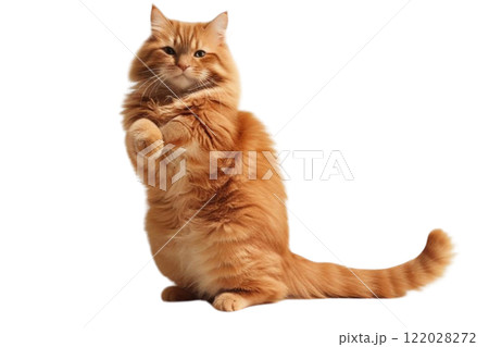 A cat stands up on the white background 122028272