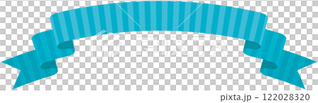 カーブのついたストライプ模様のシンプルなリボンの単品イラスト4（青） 122028320