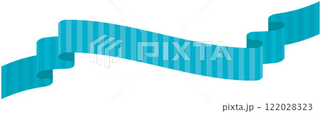 カーブのついたストライプ模様のシンプルなリボンの単品イラスト7(青) カーブのついたストライプ模様のシンプルなリボンの単品イラスト7(青) 122028323